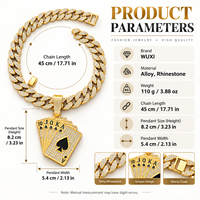 Chaîne Cuban Link en alliage avec fermoir boîte, style jeu de cartes, bijoux de mode Hip Hop Streetwear audacieux et chic urbain pour hommes, collier pour hommes en gros