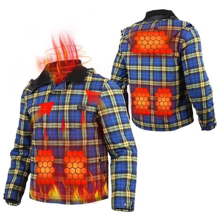 Best Home 5 Zone Heated Jackets Autumn Winter Outdoor Hooded Blue Plaid Heated Jacket