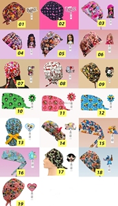 Cappello da Infermiere con Motivi Cartoon, Berretto in Cotone per <span class=keywords><strong>Capelli</strong></span> Lunghi, Cappello da Lavoro per Chef, Veterinari e Dottori con Set di Porta Badge Abbinati - Product Image 5