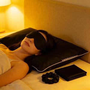Custom Logo Luxury Satin Silk Heat-Transfer Printed Four Seasons <strong>Sleep</strong> 3-Piece Set Comfortable Soft <strong>Eye</strong> <strong>Mask</strong> Pillowcase Hair Tie - Product Image 4