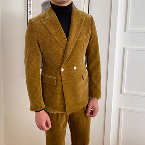 Dernier <span class=keywords><strong>blazer</strong></span> de costume en <span class=keywords><strong>velours</strong></span> <span class=keywords><strong>côtelé</strong></span> uni pour <span class=keywords><strong>homme</strong></span>, coupe slim, double boutonnage, pour affaires et loisirs, automne et hiver, ensemble deux pièces - Product Image 2