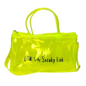Bolso de viaje para mujer, bolsa de lona para gimnasio, personalizado, PVC, transparente, impermeable