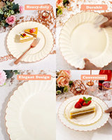 Assiettes jetables élégantes au design moderne, en plastique ivoire festonné avec bord doré, sans BPA, pour dîner et dessert, idéales pour fêtes et mariages