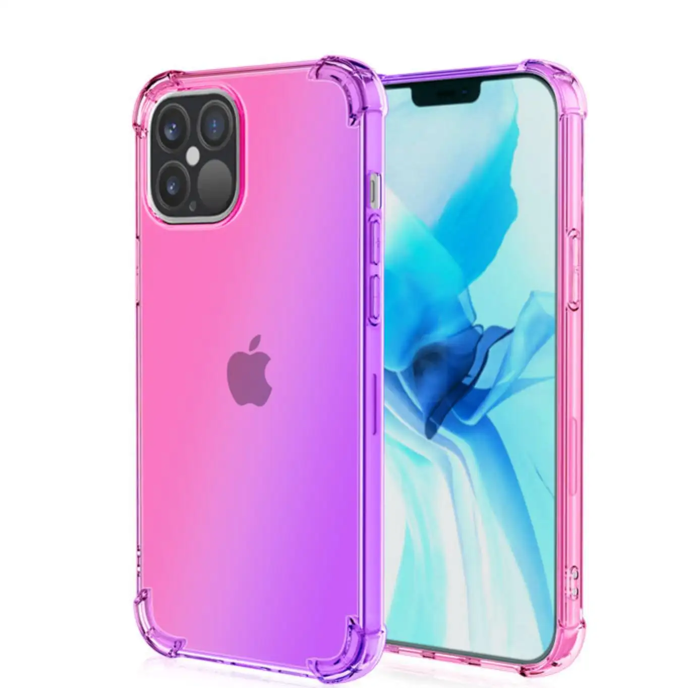 IPhone 14 vaka darbeye dayanıklı darbeye dayanıklı dört köşe temizle renk değiştiren TPU telefon iPhone için kılıf ile gökkuşağı renkleri