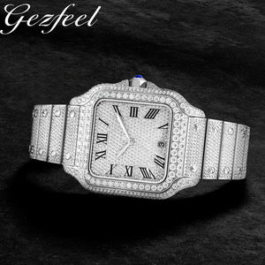 Reloj de lujo para hombre con números romanos, estilo hip-hop, resistente al agua, con morganita, medio esmerilado - Product Image 5