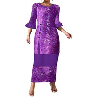 Ensembles Puletasi pour femmes, col rond, longueur au sol, taille naturelle, lavables, personnalisables, style Samoa (Asie et îles du Pacifique)