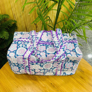 Great Price Cotton Weekender Travel Bag, Handmade Quilted Fabric Duffle Bag, Block Printed, <b>Hand</b> <b>Luggage</b> Bag, Bags for Women, - Product Image 1