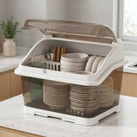Boîte de rangement de cuisine à couvercle avec égouttoir et porte-baguettes Vaisselle anti-poussière pour café, thé, café, bar