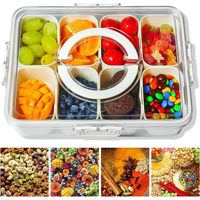 Boîte à collation multifonctionnelle à 8 compartiments, compatible micro-ondes et lave-vaisselle, et plateau de service divisé en silicone avec couvercle
