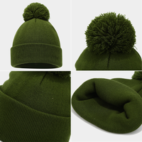 Bonnet d'hiver à pompon avec logo personnalisé, en tricot côtelé, à revers plié, bonnet tricoté uni, vente en gros OEM ODM