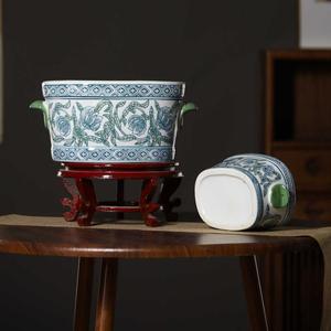 Set di Due Pezzi in <span class=keywords><strong>Ceramica</strong></span> di Jingdezhen, Vaso Ovale in Porcellana Bianca e Blu <span class=keywords><strong>per</strong></span> <span class=keywords><strong>Orchidee</strong></span> e Piante, Decorazione da Tavolo - Product Image 3