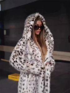 Cappotto <span class=keywords><strong>di</strong></span> Lusso in Pelliccia Leopardata Lungo 1 m da Donna Taglie Forti con Fodera in <span class=keywords><strong>Lino</strong></span> e Capospalla Stile Parka Extra Lungo a Tutta Lunghezza con Cappuccio - Product Image 5