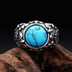 yunnique Men's Turquoise <b>Ring</b> Silver Tone Bezel Setting Bat Design Animal Zodiac Jewelry Gift For Men - Product Image 2