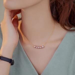 Autumn Winter New Product Gentle <b>Pink</b> Purple Natural Freshwater Pearl <b>Necklace</b> Silver Plated 18K Gold Niche Design Unique Chains - Product Image 2