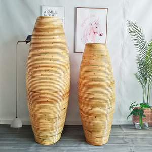 Ornements de <span class=keywords><strong>Vase</strong></span> au sol en rotin Fleurs tissées en soie séchée Salon Restaurant Fenêtre Bouteilles décoratives - Product Image 4