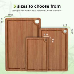 BNBUN Bamboo Cutting Board Set 3 Pieces 6x9 <b>In</b> Rectangle Chopping Block For <b>Kitchen</b> Food Prep - Product Image 2