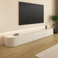 Mueble de TV con bordes redondeados, base lacada de madera maciza estilo crema, mueble de TV moderno y minimalista para la sala de estar