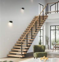 Escalier droit en bois avec éclairage LED et monte-escalier ouvert pour maison/hôtel/duplex/loft