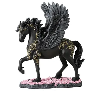 Hars Vleugels Heilig Zwart Pegasus Beeld Grieks Mythisch Wezen Met De Hand Geschilderd Hars Paard Sculptuur Home Decor