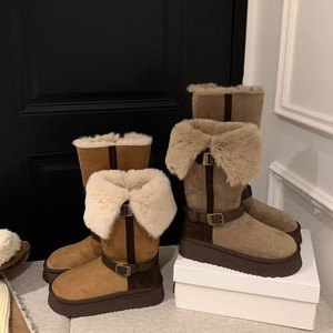 <span class=keywords><strong>Bottes</strong></span> de neige mi-mollet à semelle épaisse pour <span class=keywords><strong>femme</strong></span>, nouveau modèle hiver 2026, dessus en cuir véritable, semelle intermédiaire en fourrure artificielle, doublure en fourrure épaissie - Product Image 3