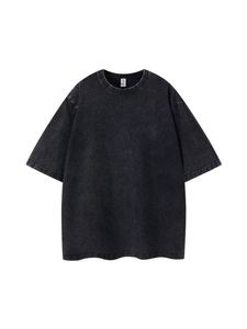 T-shirt vintage 100 % coton tricoté pour homme, haute qualité, simple, délavé, coupe oversize, manches courtes, motif uni - Product Image 4