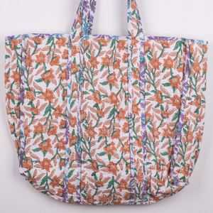 Large <b>Summer</b> Quilted Cotton Open Tote <b>Bags</b> Custom Fashion Shopping Travel Women's Handbags Reversible Floral Print Shoulder <b>Bag</b> - Product Image 5