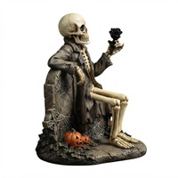 Figurine de squelette personnalisée pour Halloween, statue en résine, rose noire, scène de cimetière, décoration gothique effrayante pour la maison, cadeau