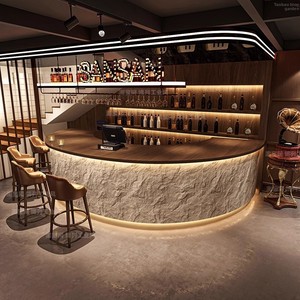 เคาน์เตอร์บาร์ไม้เนื้อแข็งทันสมัยทรงกลมสำหรับใช้ในบ้าน บาร์ โรงแรม ห้างสรรพสินค้า และธุรกิจจัดเลี้ยง - ยี่ห้อ Yimutang - Product Image 2