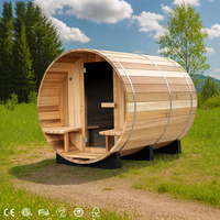 Sauna de Barril de Madera de Cedro Roja Tradicional Británica para Exteriores, con Estufa, para 4 a 6 Personas, en Oferta