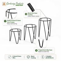 Rak Tanaman Tripod Besi Minimalis Hitam Lapisan PE Anti Karat Tahan Lama Ramah Lingkungan Indoor Outdoor Taman Patio Grosir OEM