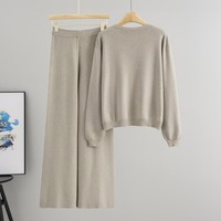 Ensemble 2 pièces tricoté automne-hiver 2026 pour femme : pull étoile en strass marron chocolat et pantalon large – Vente en gros