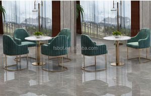 Silla de respaldo alto para restaurante, muebles de mesa redondos de mármol blanco, color dorado y rosa, para vestíbulo de Hotel - Product Image 6