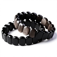 Bracelet en obsidienne argentée naturelle fait main, unisexe, pierre de la chance du vendredi, chaîne de main, charme porte-bonheur noir pour l'année du Zodiaque 2025