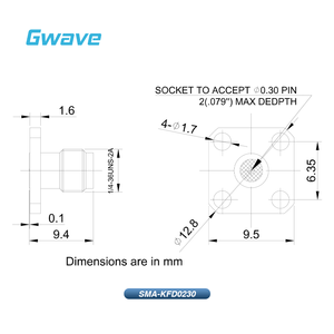 <span class=keywords><strong>SMA</strong></span> гнездовой соединитель, полевой сменный фланец с 4 отверстиями для PCB RF 6,35 мм, расстояние между отверстиями 0,30 мм, диаметр штифта, совместимый с DC-26.5GHz - Product Image 3