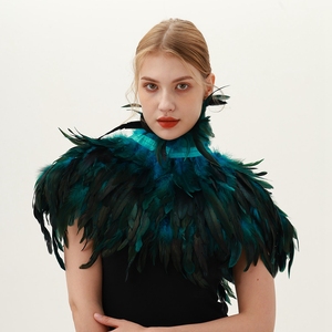 Cape gothique en plumes pour Halloween Écharpe en plumes de coq Faux col en plumes de coq Châle boule de mascarade - Product Image 5