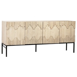 ตู้ไม้สนรีไซเคิลโบราณ ฐานเหล็กธรรมชาติ ตู้ห้องนั่งเล่น ตู้ข้าง - Product Image 1