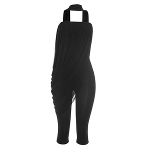 Viviblook Q26JP134 Mono de una pieza ajustado sin mangas y sin tirantes con malla y parches de color liso para mujer con pañuelo - Product Image 5