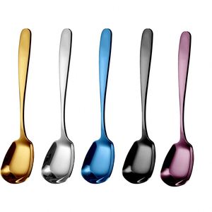 Custom Logo Eco-Friendly 304 Stainless Steel Mirror Polish Long Handle Flat Bottom <b>Spoon</b> for Dinner - Product Image 1