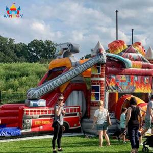 WINWAYTOYS Camion de pompiers gonflable Combo-PVC Matériel 4x8+4x4m Taille 5-10 Capacité Installation facile-Amusement et sécurité - Product Image 5