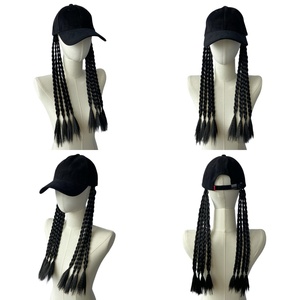 Wholesale Custom <b>Vintage</b> Twill Urban 6 Panel Baseball <b>Cap</b> for Women with Synthetic Box Braids Long Twist Hair Extensions Wig <b>Cap</b> - Product Image 2