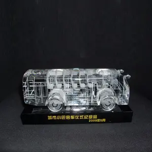 Wholesale crystal glass bus model, car model with custom logo for Passenger transport company souvenir