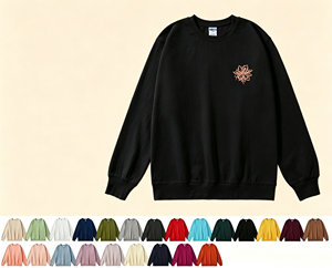 Unisex Crew Neck Pullover Sweatshirt Solid Color Hand Embroidery Flower Design Regular Fit Casual Autumn Wear - Product Image 1