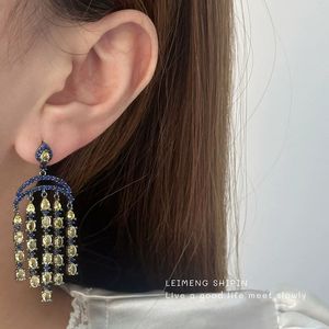 विशेष पीतल 18k सोने की प्लेटेड लंबी टासेल फ्रिंज बालियां शादी की पार्टी ब्लू पीले जिरकॉन खतरनाक ड्रॉप गहने <span class=keywords><strong>2026</strong></span> - Product Image 5