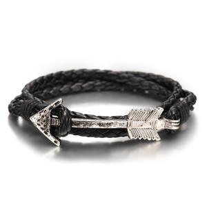 Pulsera de cuero con forma de flecha, chapada en plata antigua, unisex, estilo vintage, regalo - Product Image 1