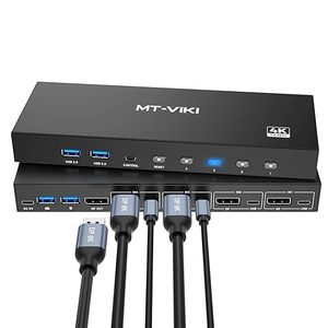 <span class=keywords><strong>Commutateur</strong></span> <span class=keywords><strong>KVM</strong></span> <span class=keywords><strong>DisplayPort</strong></span> 8K MT-VIKI 4 entrées 1 sortie DP1.4 avec 4 ports USB 3.0 - Product Image 1