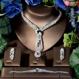 Bijoux multicolores de style antique Nouveau 4 pièces Collier Boucles d'oreilles Cubic Zirconia Set Bridal Wedding Party Accessories S-232 - Product Image 2