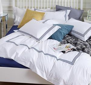 Luxury Quality White <strong>Satin</strong> Embroidered Line Hotel Bedding <strong>Duvet</strong> Cover <strong>Set</strong> for Selling - Product Image 3