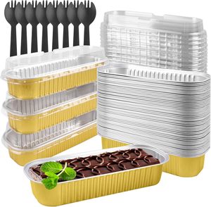 C200 200ml/150ml Pink Recyclable Rectangle Microwavable PP Aluminum <b>Foil</b> Food Grade Bread Tray Cake Pan Baking <b>Containers</b> Lid - Product Image 1