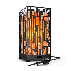 Experimente la luminosidad natural con los bloques de sal del Himalaya en cestas de madera y hierro, incluyendo cordón y bombilla. La mejor lámpara de sal. - Product Image 6