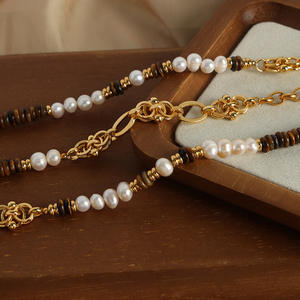 Conjunto de Joyería Elegante Estilo <span class=keywords><strong>Mirad</strong></span>, con Piedra Ojo de Tigre y Perlas de Agua Dulce, Diseño de Collar y Pulsera - Product Image 3